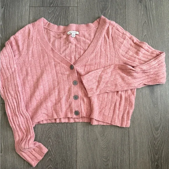 Pink Ribbed Button-Up Cardigan - Picture 1 of 4